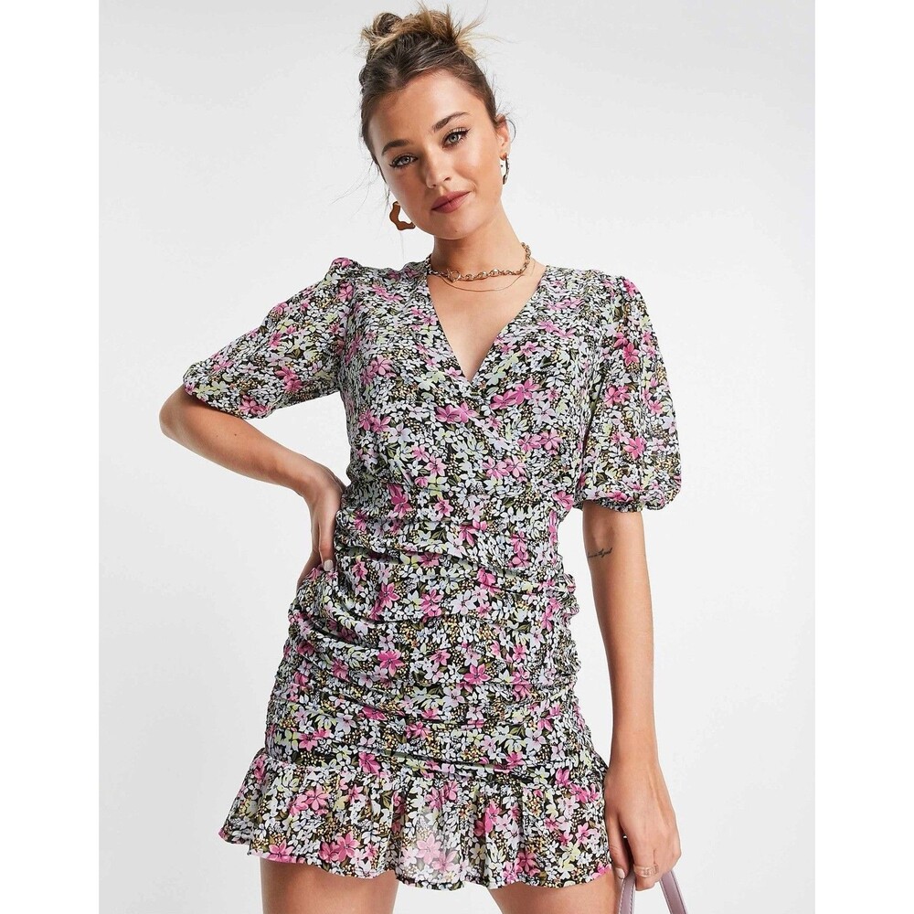 In The Style Label Floral Cinched Mini Dress size US 6/ UK 10 See Measurement